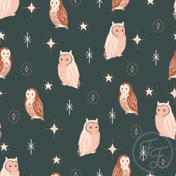 Owl and Stars in Charcoal Grey