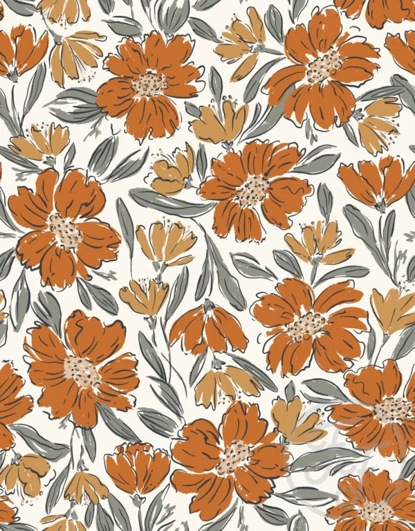 Fallen Blooms Cream Orange