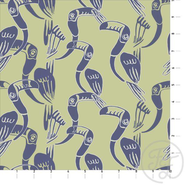 Blue Flock of Flamingos on Light Green