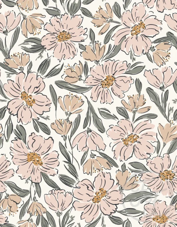 Fallen Blooms Peach Pink Sage Green Small