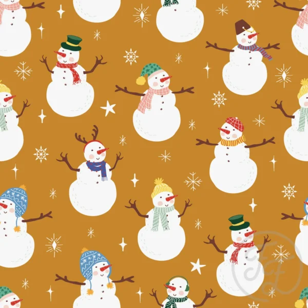 Snowman & stars in dull orange