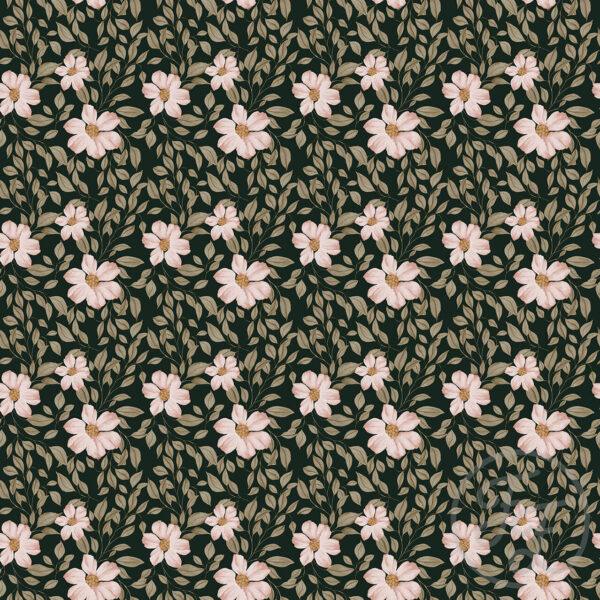 Peach Flowers Small Dark Green