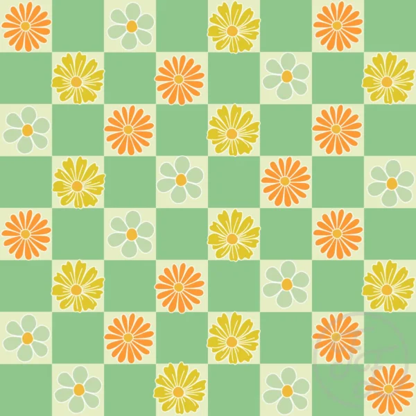 Checkerboard with floral in Light Moss Green