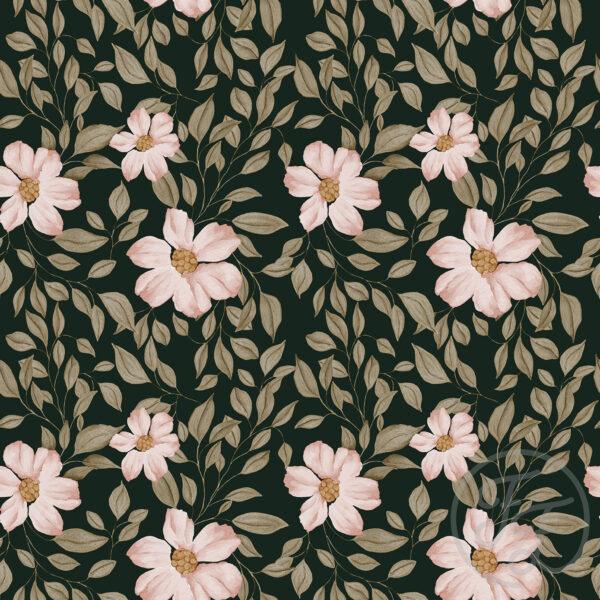 Peach Flowers Dark Green