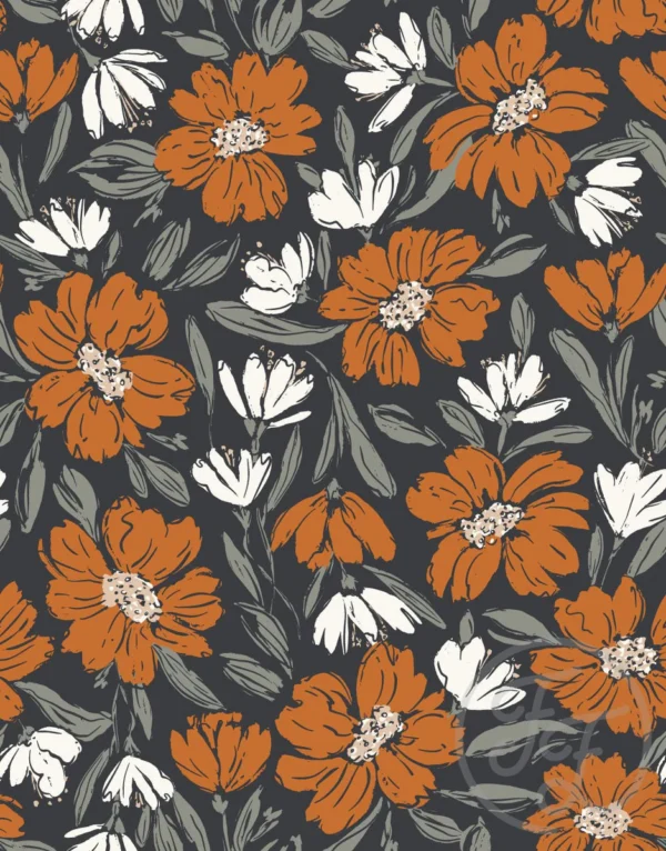 Fallen Blooms Deep Charcoal Orange Small