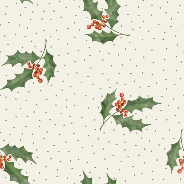 Christmas Holly In Cream with Green Dots