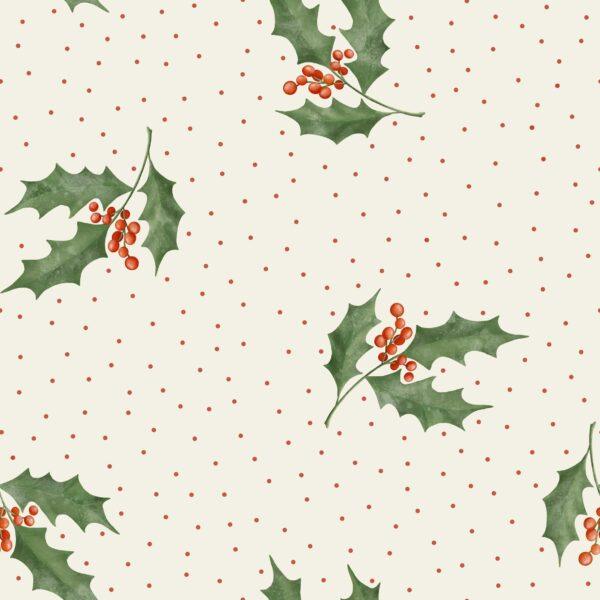 Christmas Holly In Cream with Red Dots