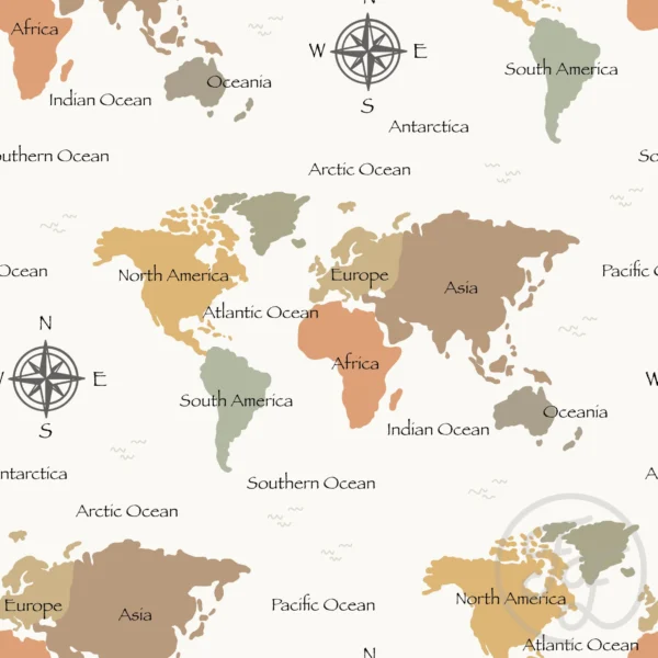 World Map Warm Offwhite