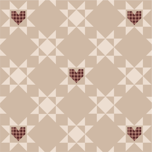 Quilted Star and Valentine Hearts Blanket Brown