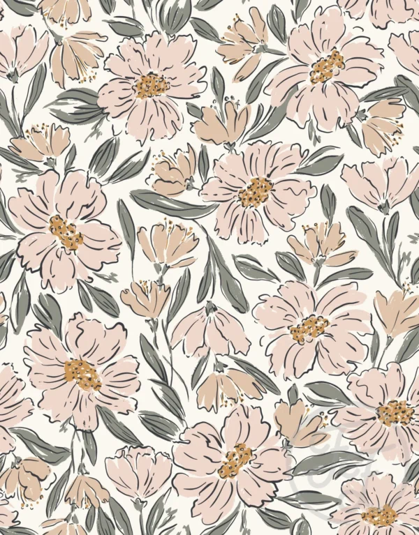 Fallen Blooms Peach Pink Sage Green