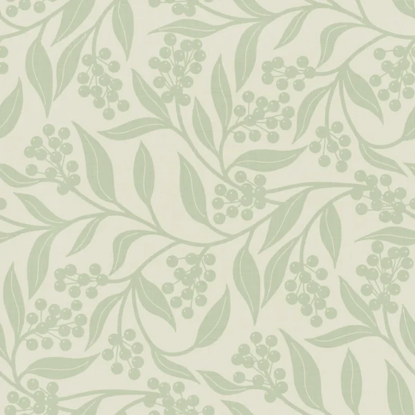 Christmas Foliage and Berries Soft Green on Beige