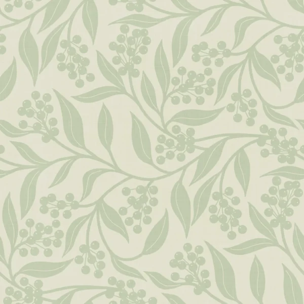 Christmas Foliage and Berries Soft Green on Beige