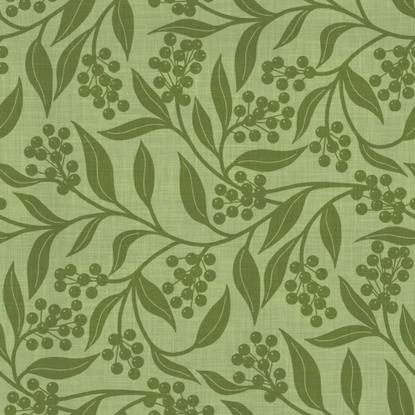 Christmas Foliage and Berries Green on Grass Green