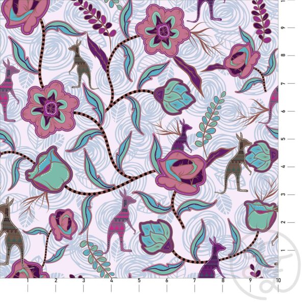 Tribal Kangaroos on Light Blue Textured Roses