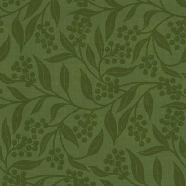 Christmas Foliage and Berries Dark Green on Green