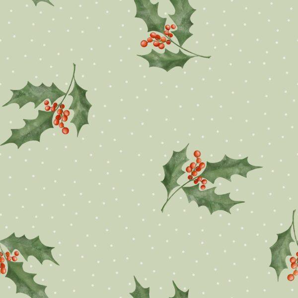 Christmas Holly In Green with White Dots