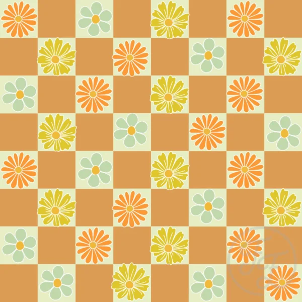 Checkerboard with floral in Sand Brown
