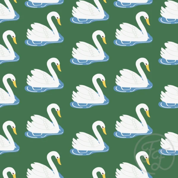 Swans in tealish green
