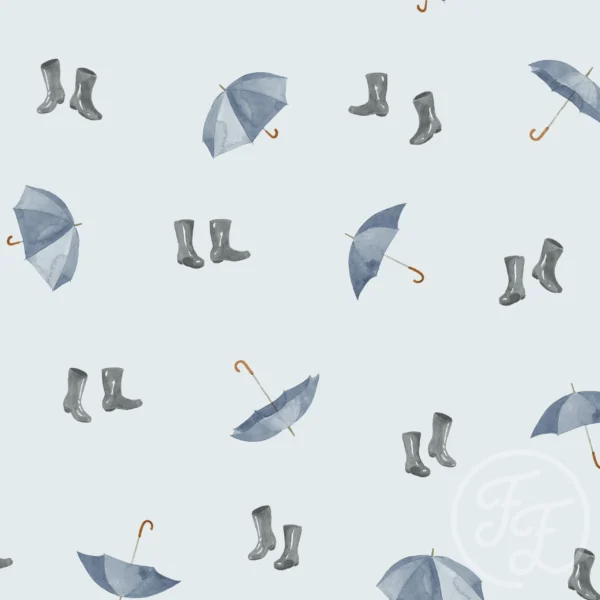 Rainboots & Umbrellas Blue