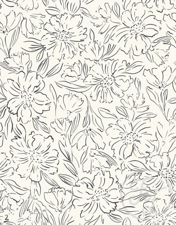 Fallen Blooms Outline Cream White