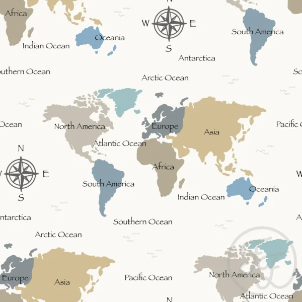World Map Cold Offwhite