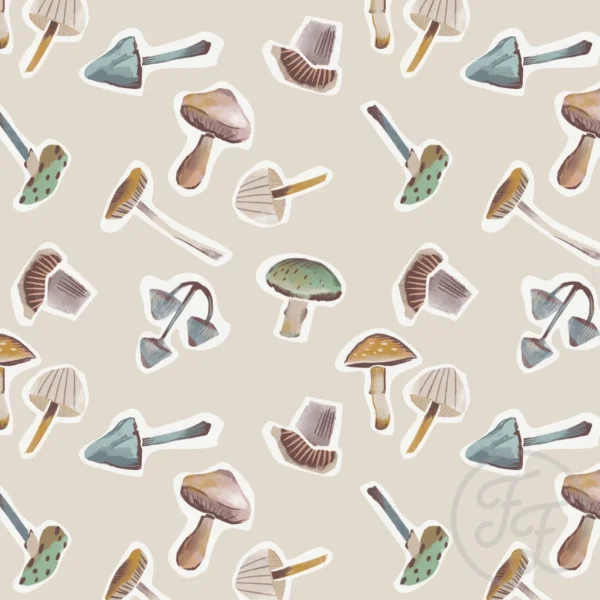 Painted Mushrooms on Cream