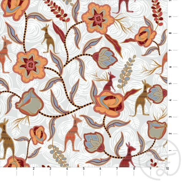 Tribal Kangaroos on White Textured Roses