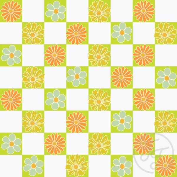 Checkerboard with floral in White