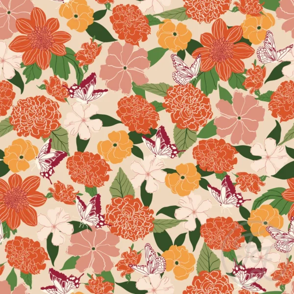 Flower, Fall & Butterflies in Light Apricot