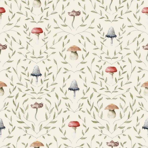 Mushrooms Leaves Beige
