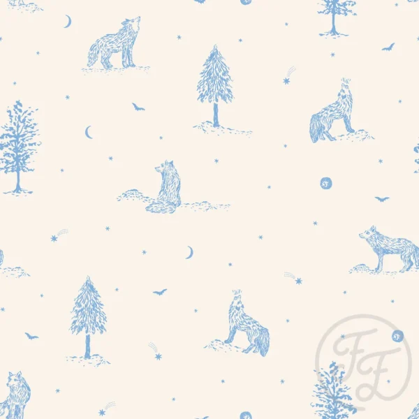 Wolves at Night Sky Blue