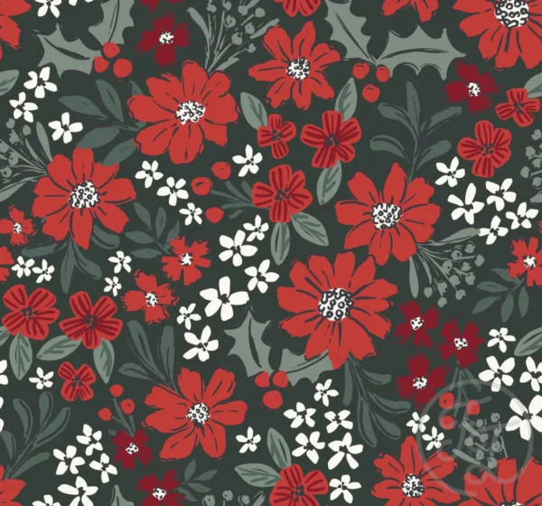 Xmas Floral Grace Dark Green