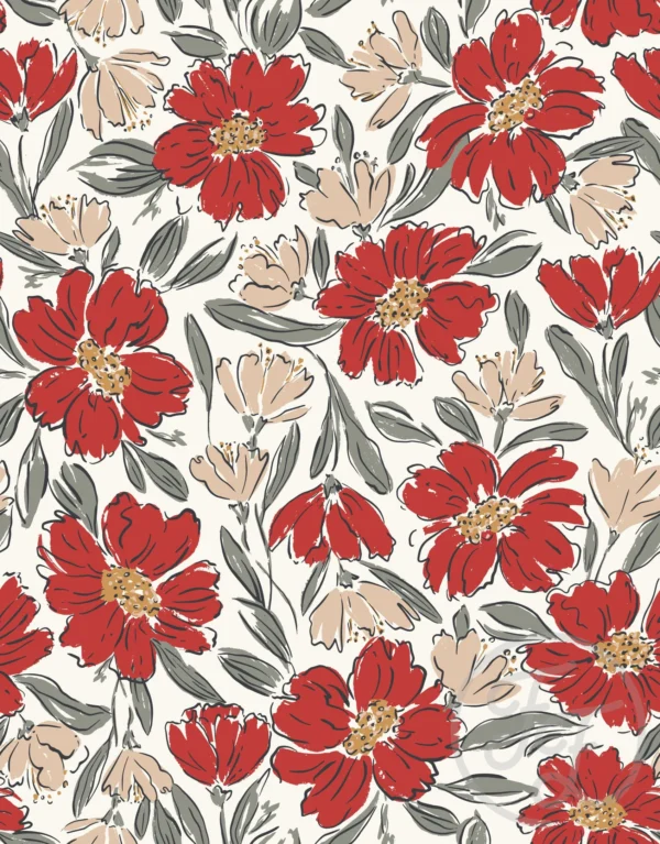 Fallen Blooms Red Sage Green