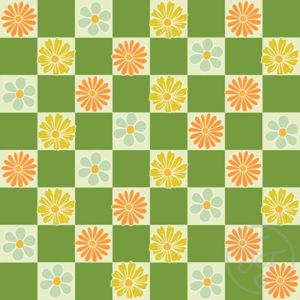 Checkerboard with floral in Drab Green