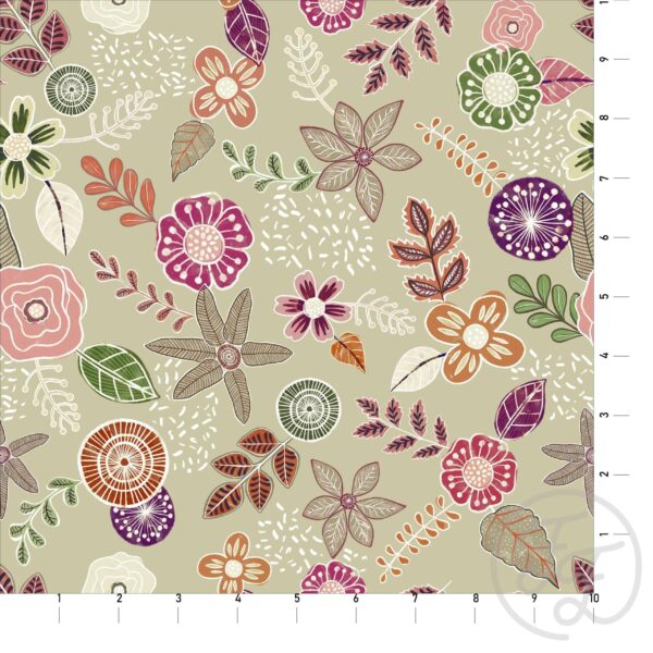 Handpainted Flora in Light Olive