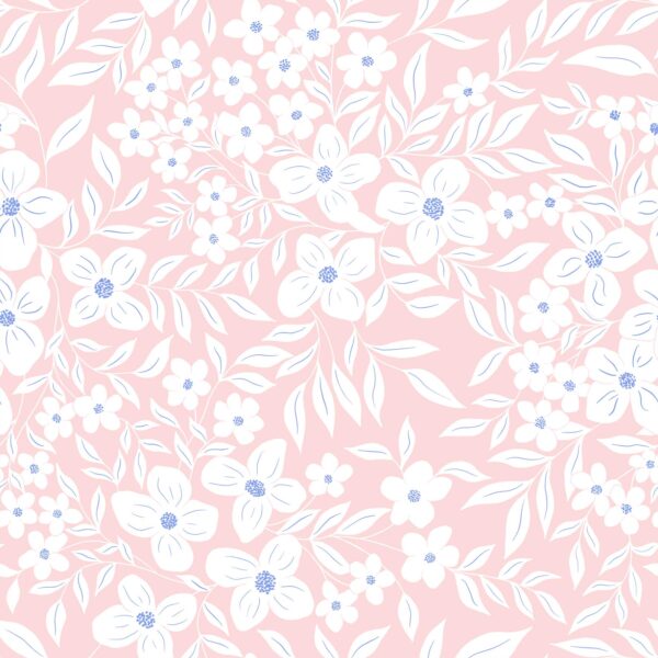 White Silhoutte Flowers on Pink