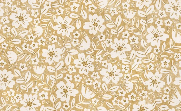 Folk Floral Block Print in Ochre Yellow