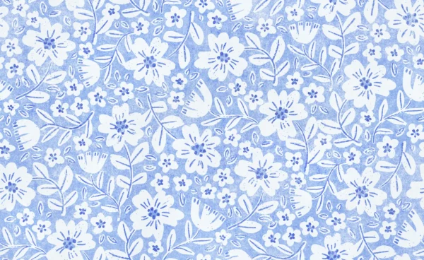Folk Floral Block Print in Periwinkle Blue