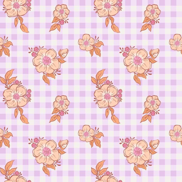 Garden Roses Lilac Gingham