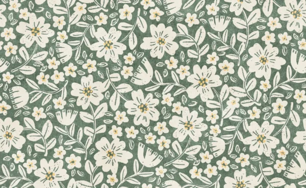 Folk Floral Block Print in Green Yellow