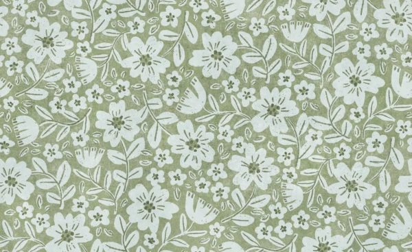 Folk Floral Block Print in Green Blue