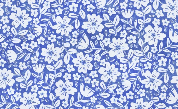 Folk Floral Block Print in Ultramarine Blue