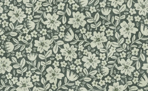 Folk Floral Block Print in Monochrome Green