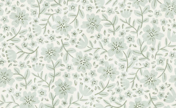 Folk Floral Block Print in Light Mint Green