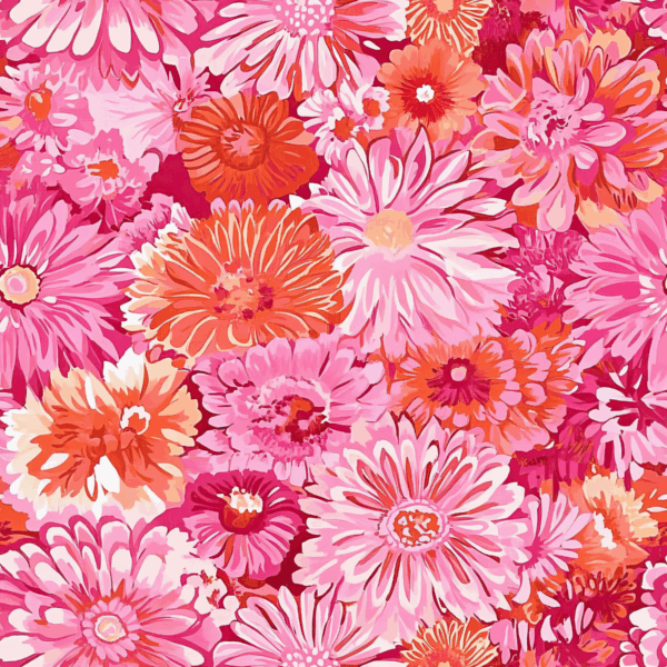 Pink Retro Blossom - Jersey 230 gsm - Per Half Meter