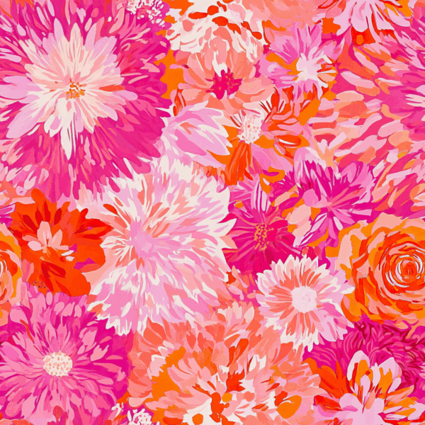 Pink Retro Meadow - Jersey 230 gsm - Per Half Meter