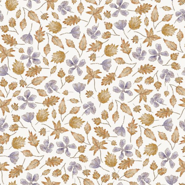 Autumn Leaves Purple Flowers OffWhite